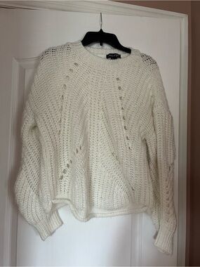Michael Tyler  Women's Cream Open-Stitch Crewneck Sweater